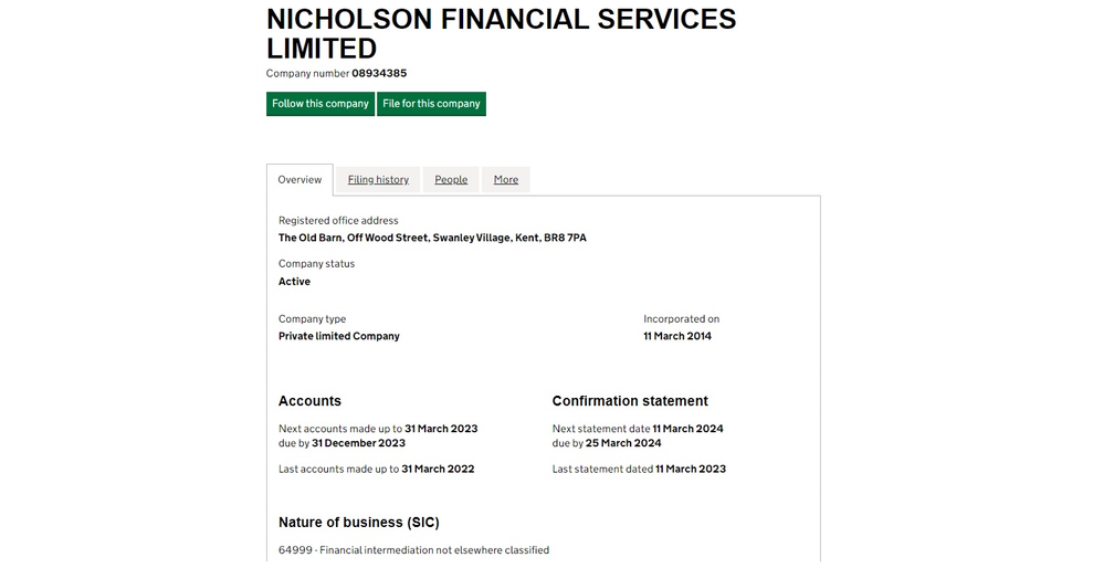 Nicholson Financial Service постарался с легендой, но кое-что выдаёт в нём лохотрон